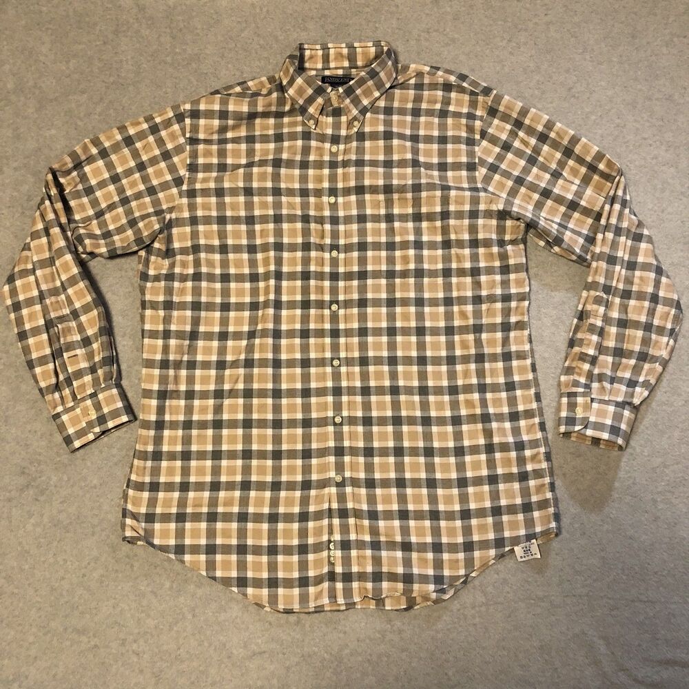 Lands End Oxford Button Front Shirt Multi Color Plaid Men's 17/36 Tall
